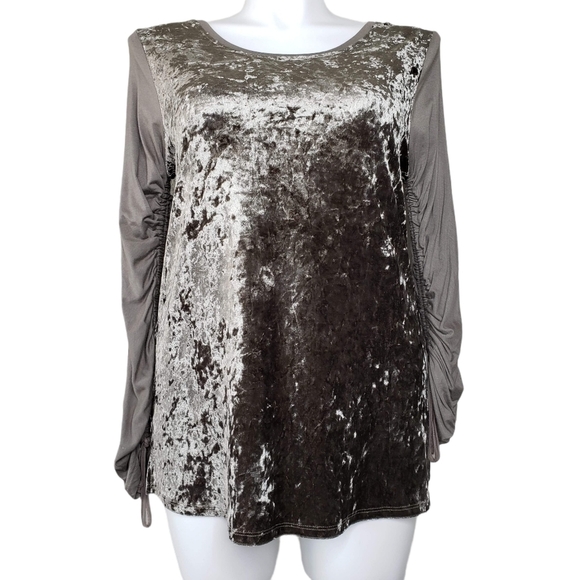 Umgee | Autumn Fall Holiday Thanksgiving Olive Green Crushed Velvet Blouse Top M - Picture 1 of 6